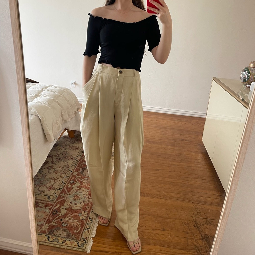 Reformation ribbed knit ruffle crop top